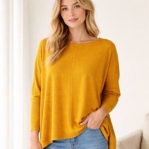Eileen Fisher Merino Wool Mustard Sweater High Low Side Slit XL